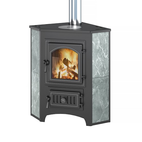 Печь-Камин ВЕЗУВИЙ ПК-01 (220) угловой беж. с конфоркой 9 кВт (150 м3) Ø 115 мм