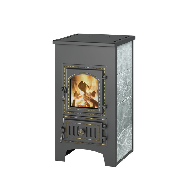 Печь-Камин ВЕЗУВИЙ ПК-01 (270) с плитой и т/о беж. 9 кВт (150 м3) Ø 115 мм