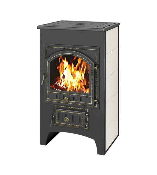 Печь-Камин ВЕЗУВИЙ ПК-01 (205) с плитой и т/о беж. 12 кВт (200 м3) Ø 150 мм